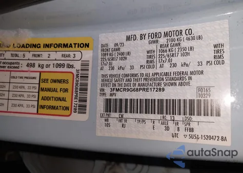 2023 Ford Bronco Sport Heritage z USA, uszkodzony, nr VIN 3FMCR9G68PRE17289